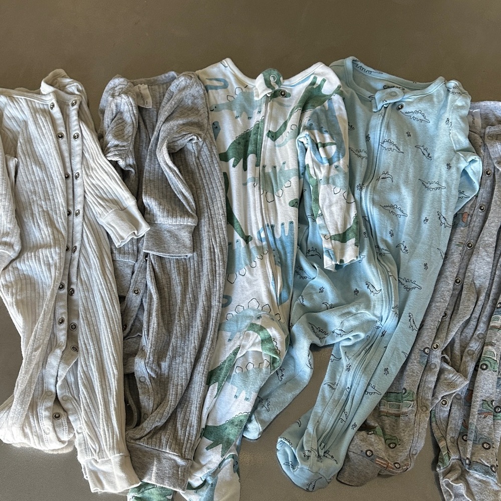 Assorted Baby Onesies in Neutral and Blue Tones